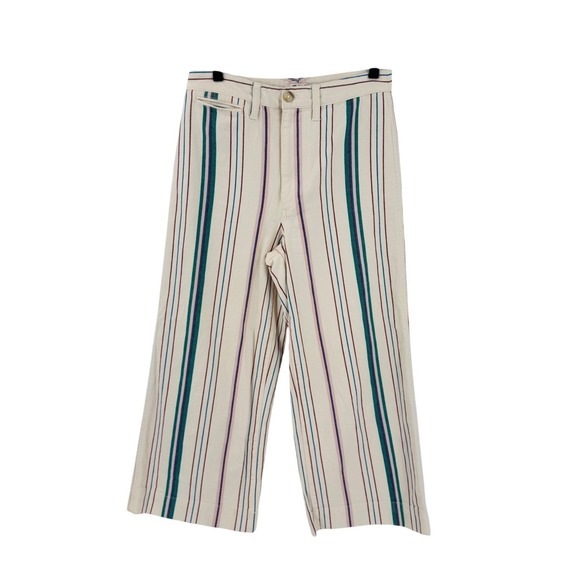 Madewell Pants - Madewell Cream Striped High-Rise Wide-Leg Crop Pants Size 27 Coastal Nautical